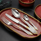 Conjunto de Talheres Luxo Dourado -  Cabo Bordado