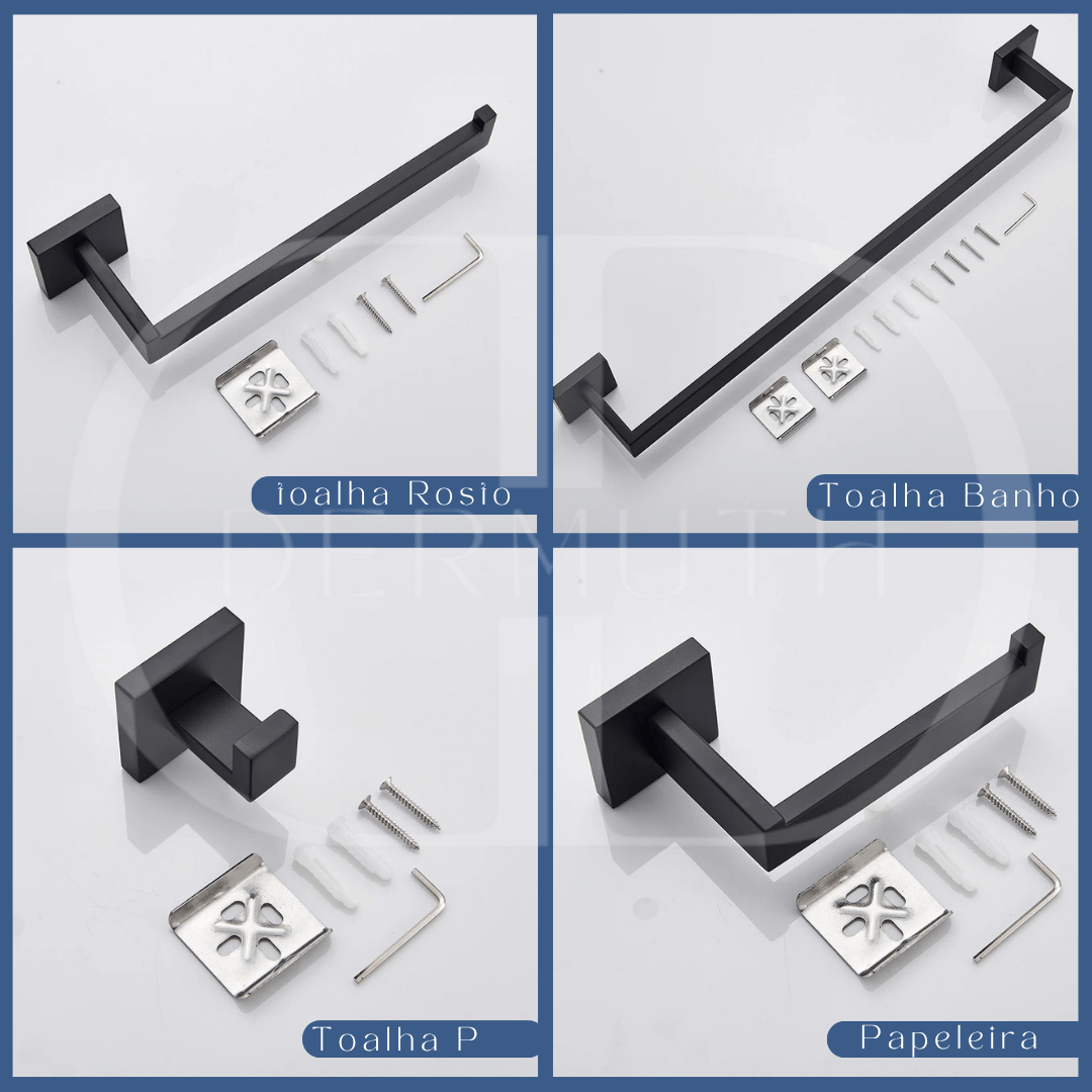 Kit de Acessórios para Banheiro em Aço Inox