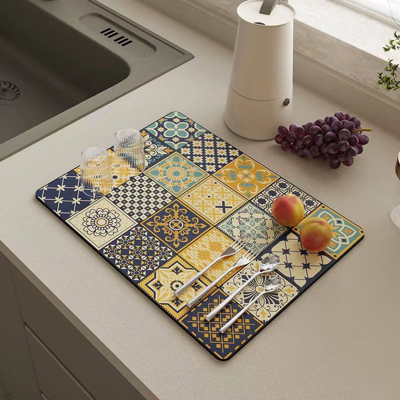 Super Size Retro Quick-Drying Water-Draining Mat for Kitchen Bar Countertops