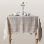 Toalha de Mesa Xadrez 3D com Franja – Estilo e Charme para sua Mesa