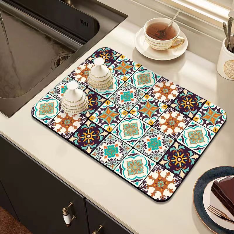 Super Size Retro Quick-Drying Water-Draining Mat for Kitchen Bar Countertops