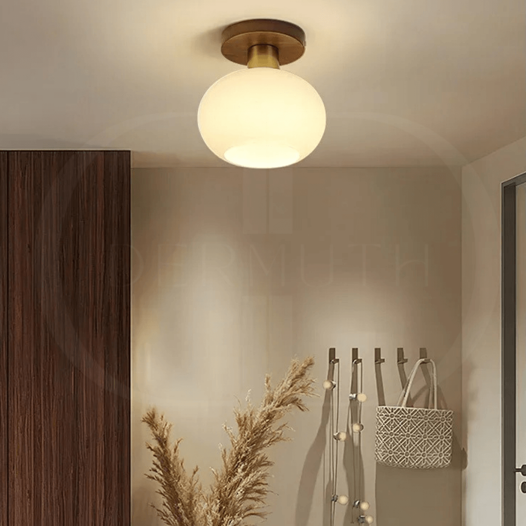 Modern Wooden Pendant Light with Frosted Glass – Minimalist Ceiling Lamp for Living Room, Kitchen & Dining