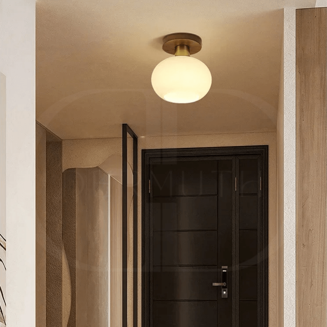 Modern Wooden Pendant Light with Frosted Glass – Minimalist Ceiling Lamp for Living Room, Kitchen & Dining