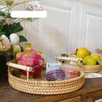 Bandeja de Rattan Trançado com Alça de Madeira