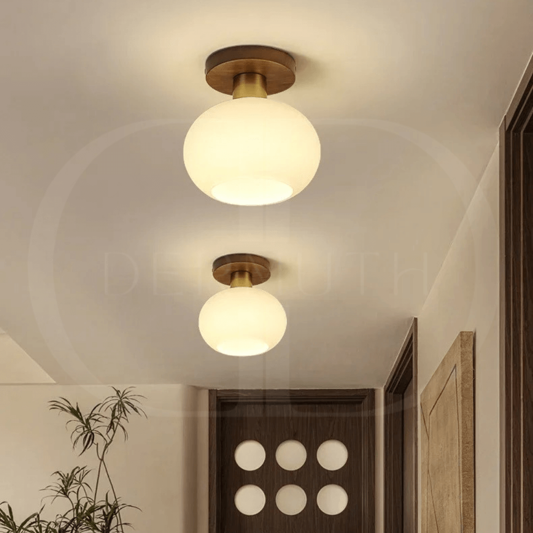 Modern Wooden Pendant Light with Frosted Glass – Minimalist Ceiling Lamp for Living Room, Kitchen & Dining