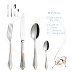 Conjunto de Talheres Luxo Dourado -  Cabo Bordado