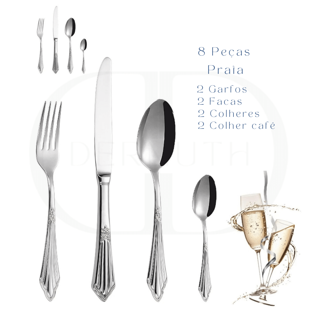 Conjunto de Talheres Luxo Dourado -  Cabo Bordado