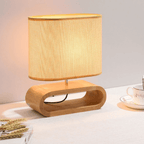 Abajur de Mesa com Base em Madeira e Cúpula de Tecido