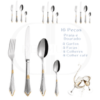 Conjunto de Talheres Luxo Dourado -  Cabo Bordado