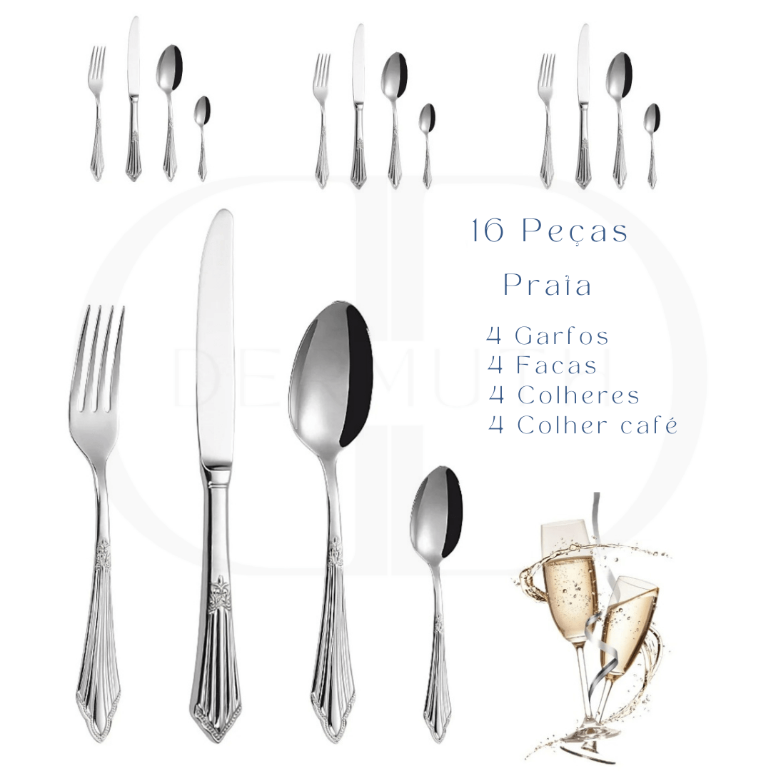 Conjunto de Talheres Luxo Dourado -  Cabo Bordado