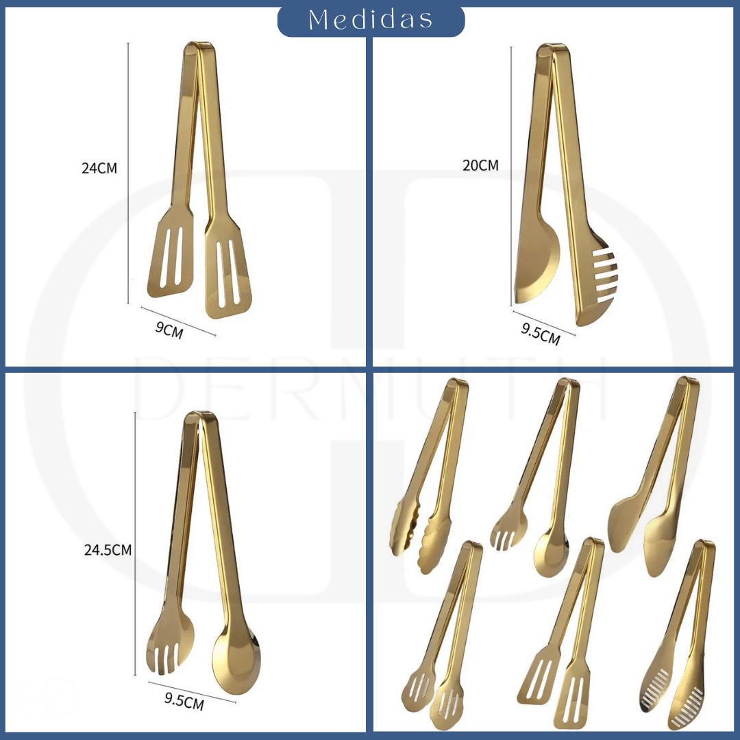 Pegador de Alimentos em Aço Inox Dourado – Elegância e Praticidade na Cozinha