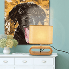 Abajur de Mesa com Base em Madeira e Cúpula de Tecido