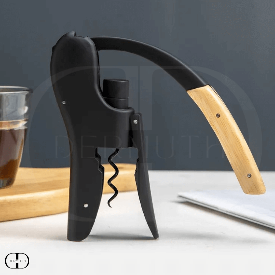 Abridor de Garrafas de Vinho – Formato de Alavanca com Cabo de Madeira