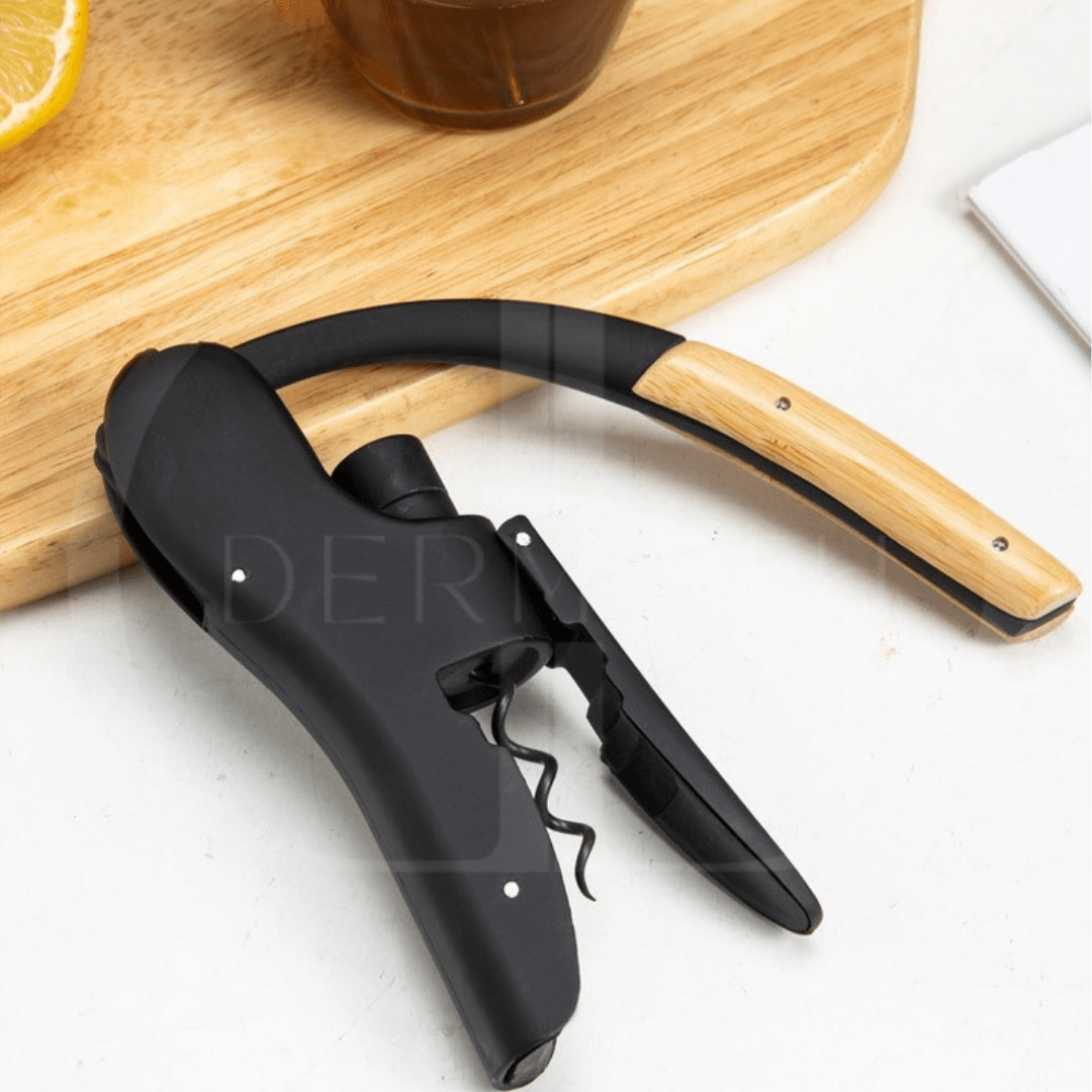 Abridor de Garrafas de Vinho – Formato de Alavanca com Cabo de Madeira