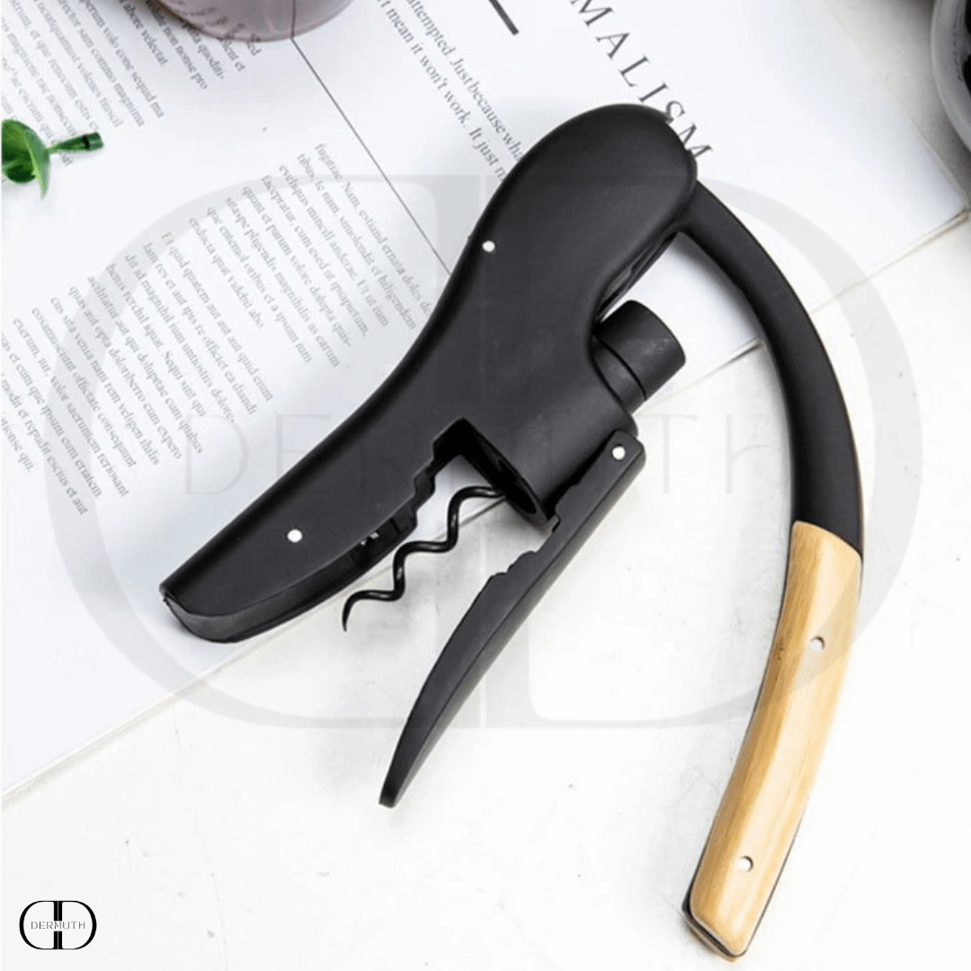 Abridor de Garrafas de Vinho – Formato de Alavanca com Cabo de Madeira