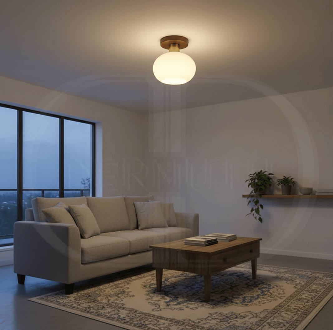 Modern Wooden Pendant Light with Frosted Glass – Minimalist Ceiling Lamp for Living Room, Kitchen & Dining