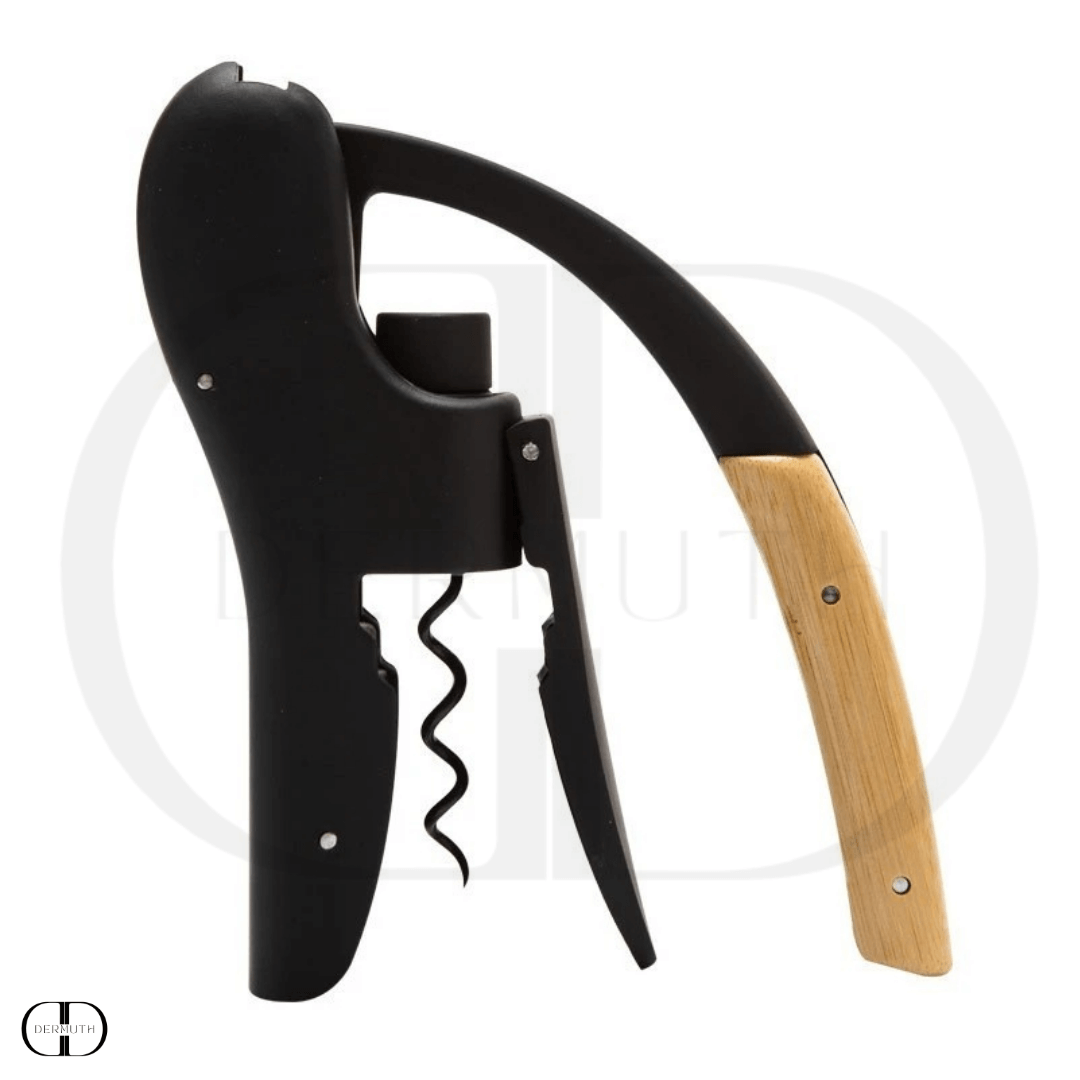 Abridor de Garrafas de Vinho – Formato de Alavanca com Cabo de Madeira