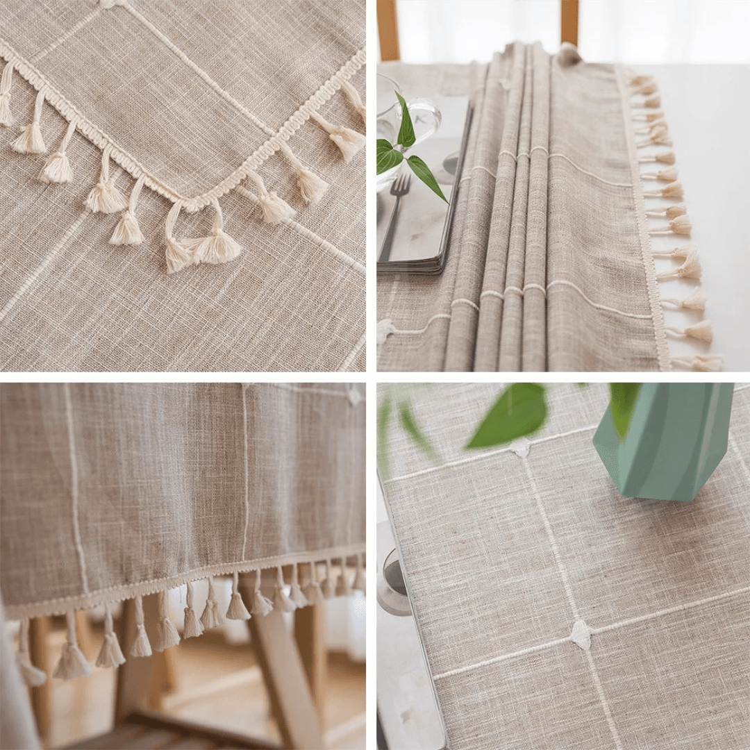 Toalha de Mesa Xadrez 3D com Franja – Estilo e Charme para sua Mesa