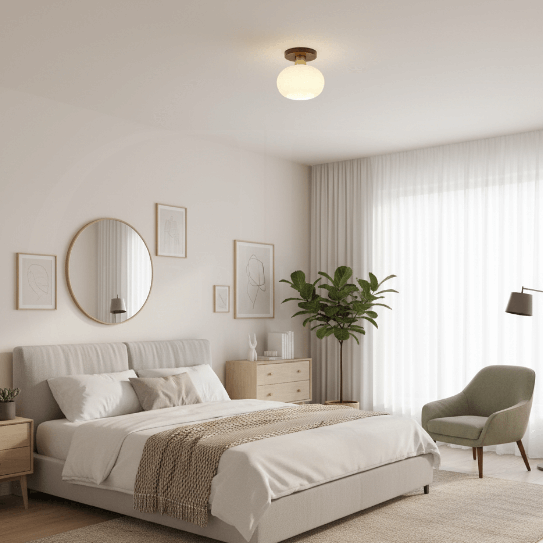 Modern Wooden Pendant Light with Frosted Glass – Minimalist Ceiling Lamp for Living Room, Kitchen & Dining