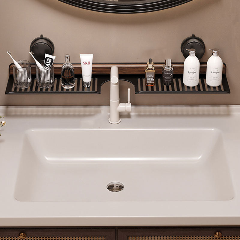 No-Drill Walnut Aluminum Faucet Rack: Hollow Drainage & Heavy-Duty