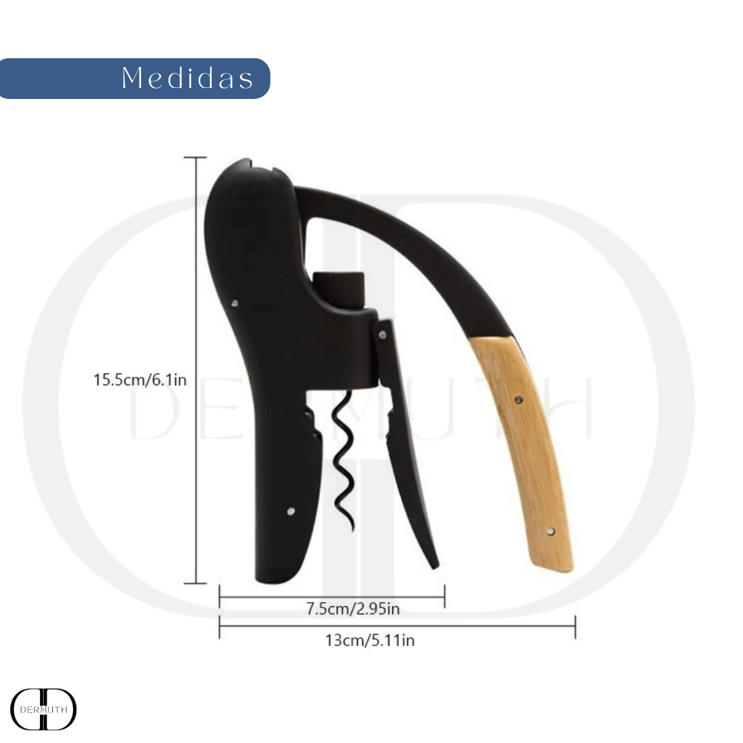 Abridor de Garrafas de Vinho – Formato de Alavanca com Cabo de Madeira