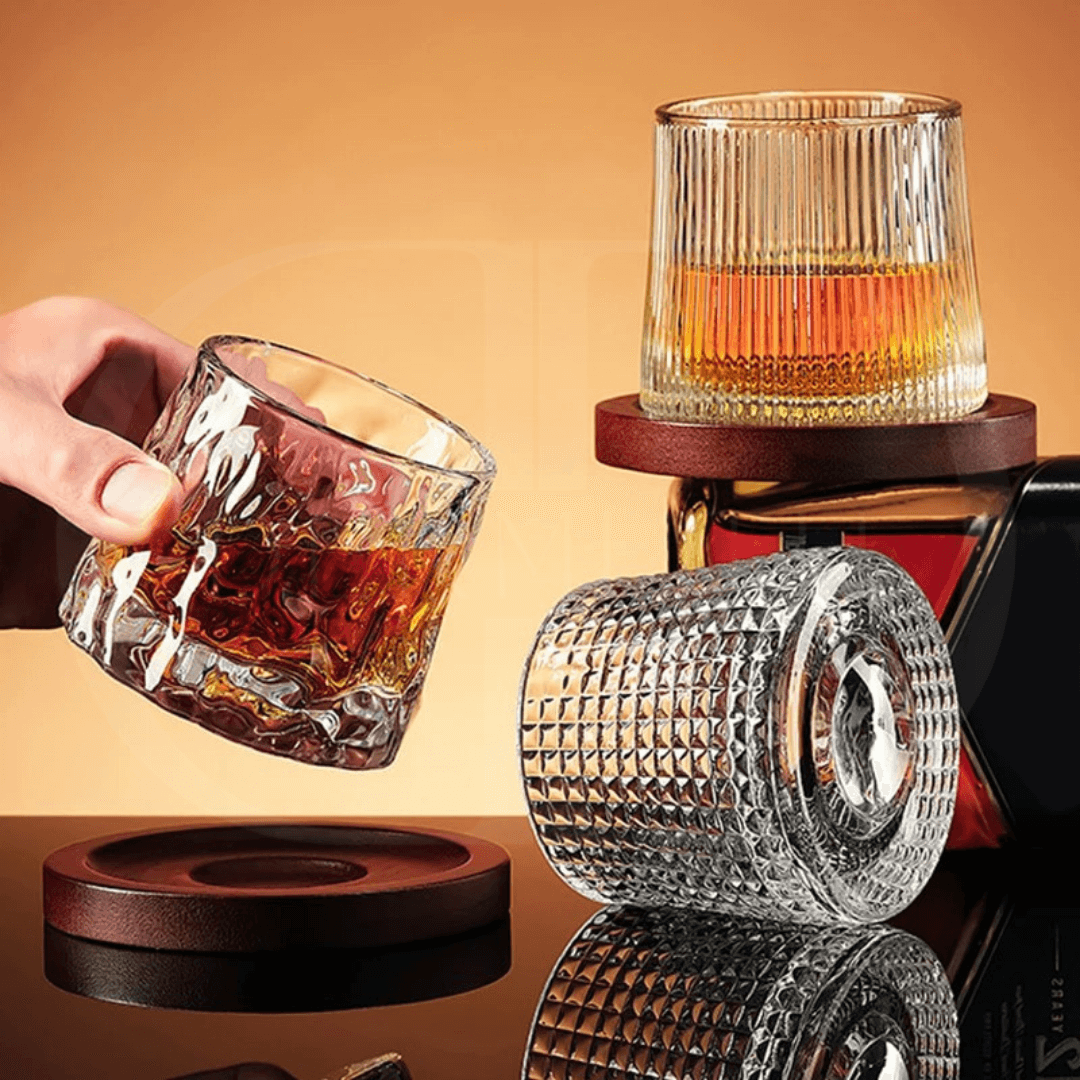 Copos Giratórios de Vidro para Whisky – Design Clássico com Efeito Spinning