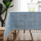 Toalha de Mesa Xadrez 3D com Franja – Estilo e Charme para sua Mesa