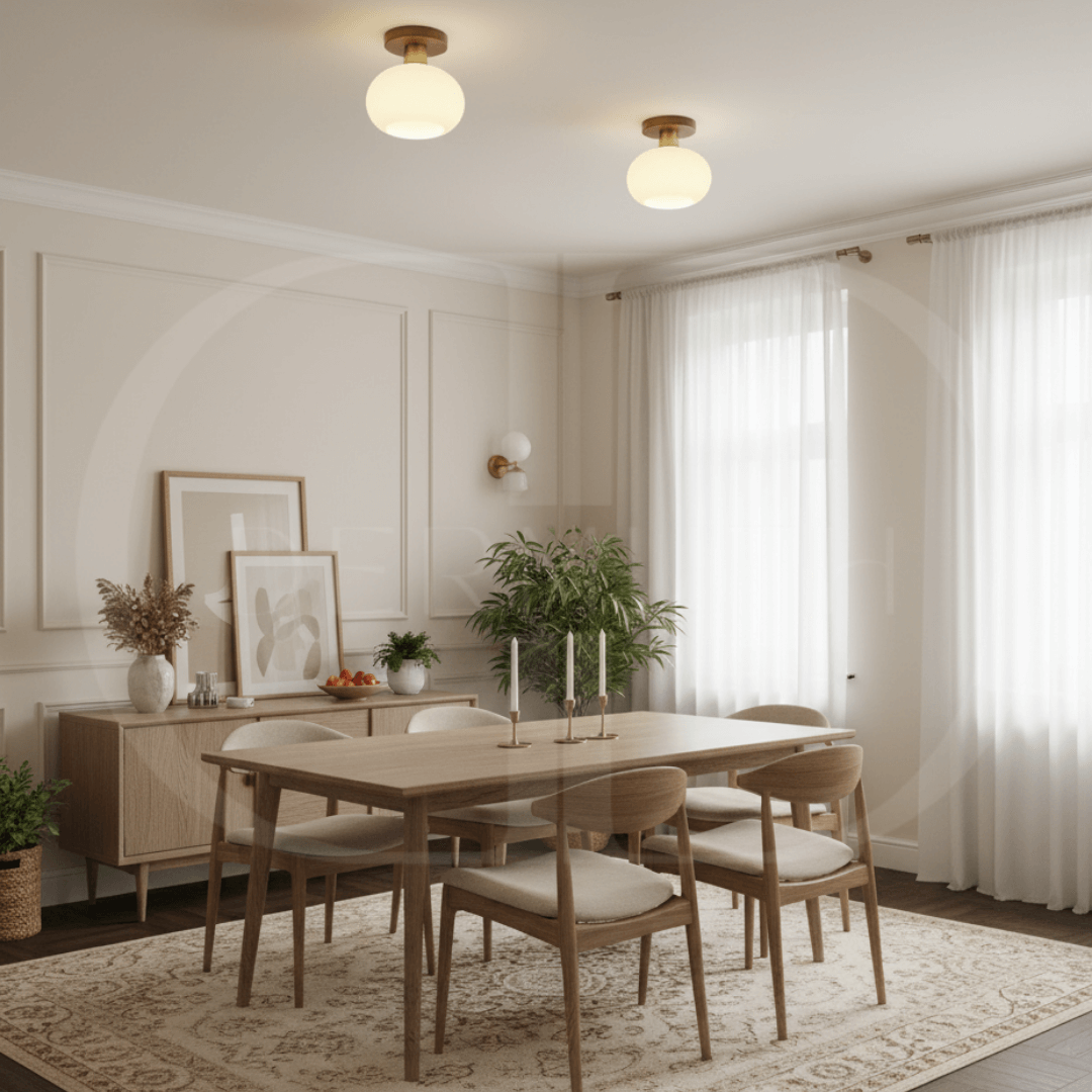 Modern Wooden Pendant Light with Frosted Glass – Minimalist Ceiling Lamp for Living Room, Kitchen & Dining