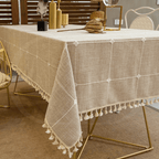 Toalha de Mesa Xadrez 3D com Franja – Estilo e Charme para sua Mesa