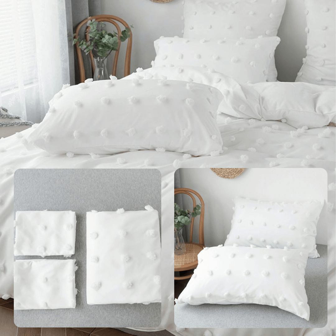 Jogo de Cama Dupla Face com Detalhes Tufted e Pompons