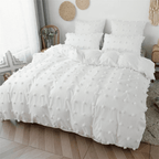 Jogo de Cama Dupla Face com Detalhes Tufted e Pompons