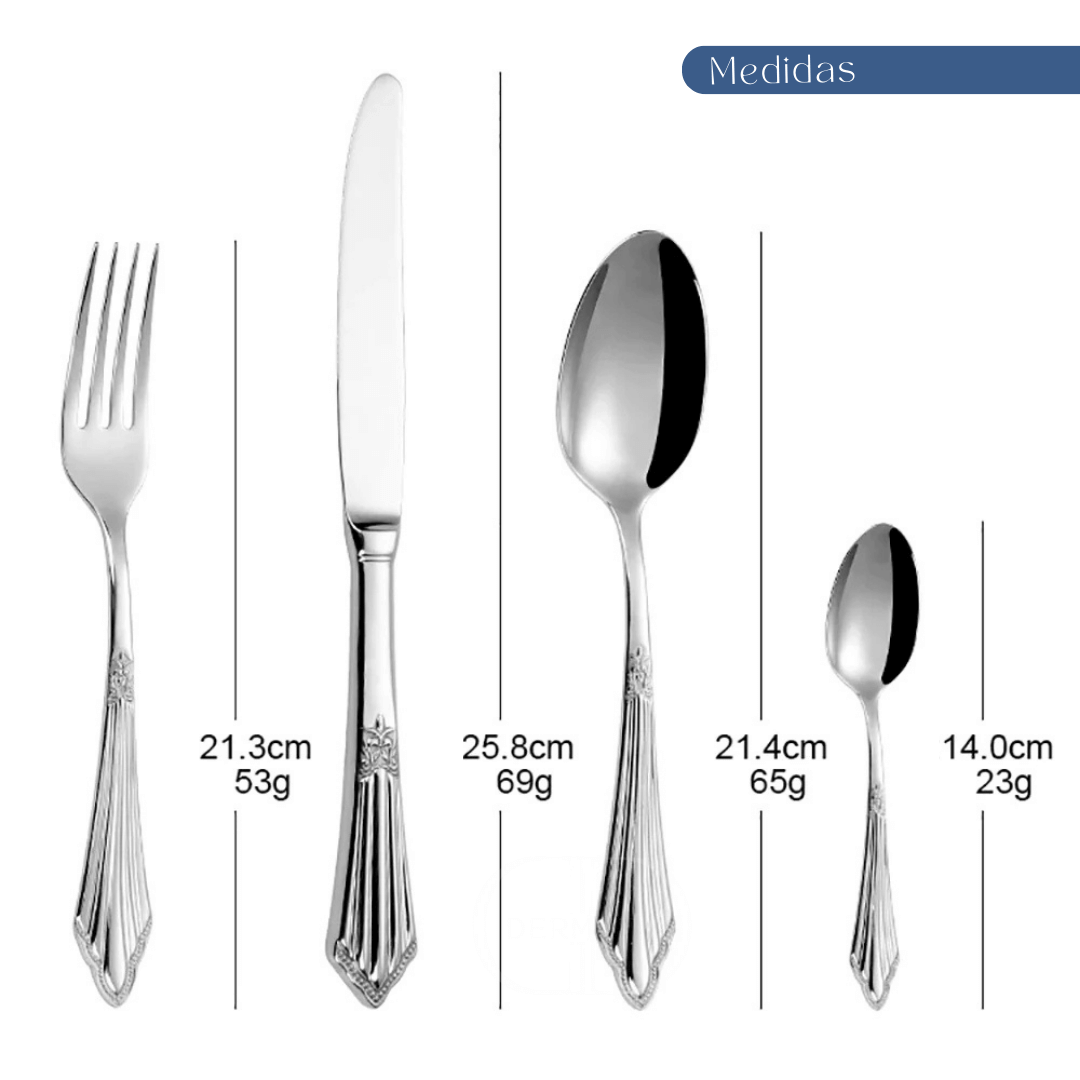 Conjunto de Talheres Luxo Dourado -  Cabo Bordado