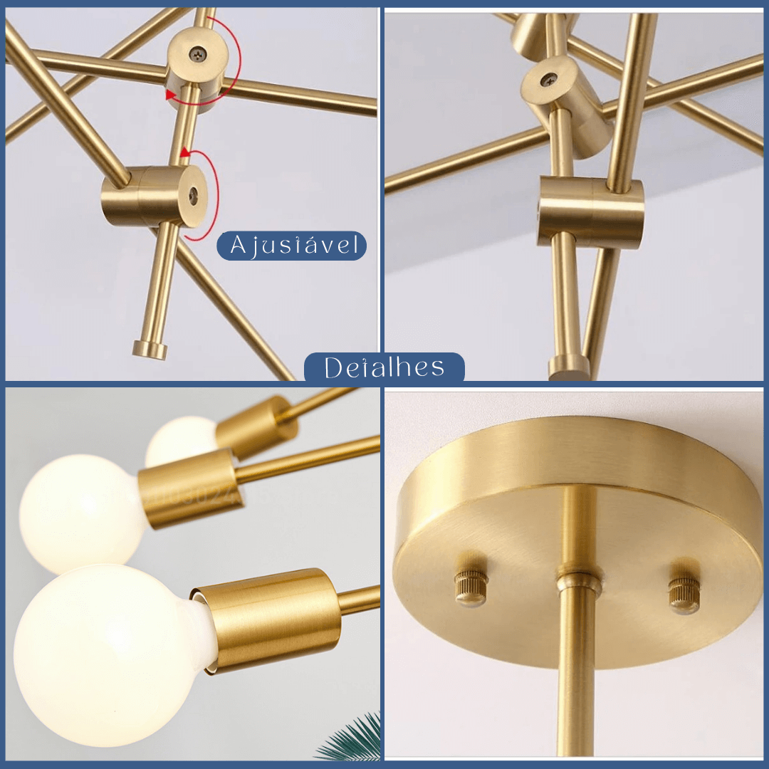 Lustre Moderno Dourado Luxuoso