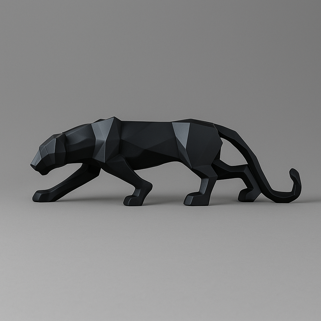 Escultura de Pantera Geométrica em Resina