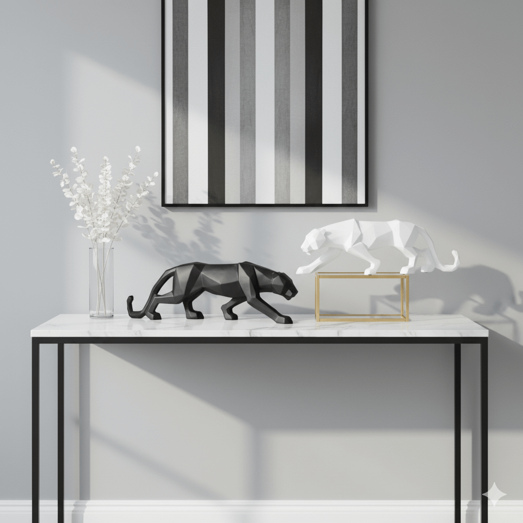Escultura de Pantera Geométrica em Resina