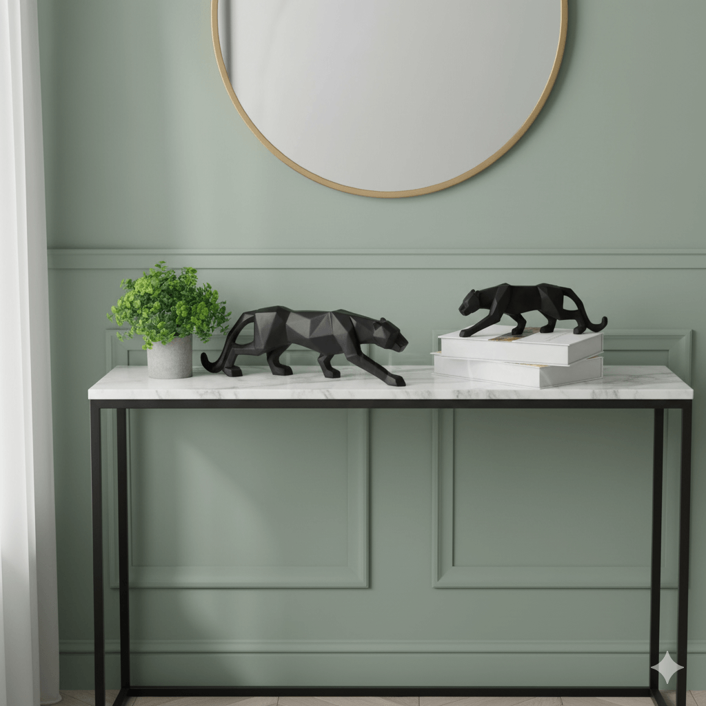 Escultura de Pantera Geométrica em Resina