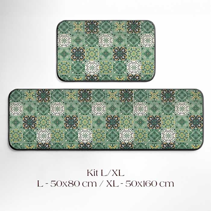 Waterproof Kitchen Mat Green Tiles
