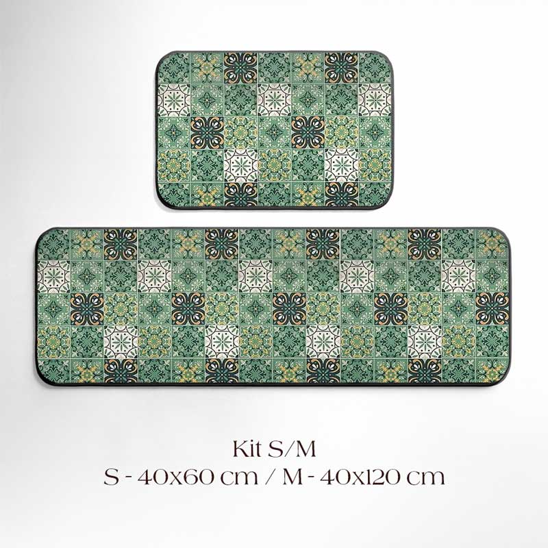 Waterproof Kitchen Mat Green Tiles