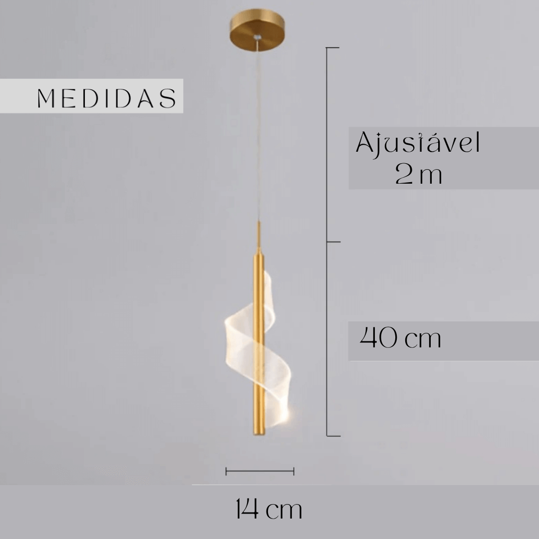 Lustre Pendente LED Dourado Espiral Acrílico