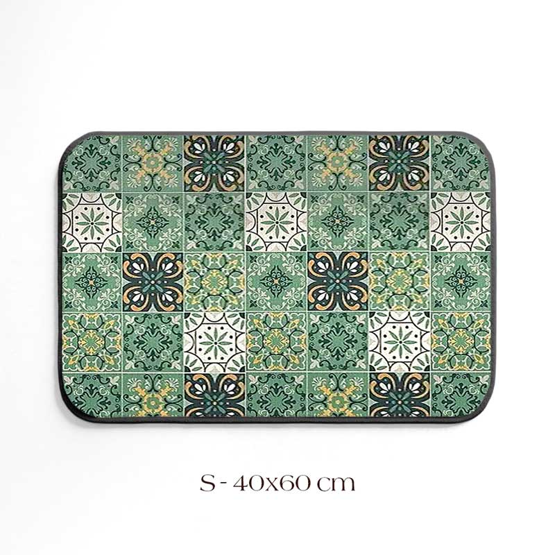Waterproof Kitchen Mat Green Tiles