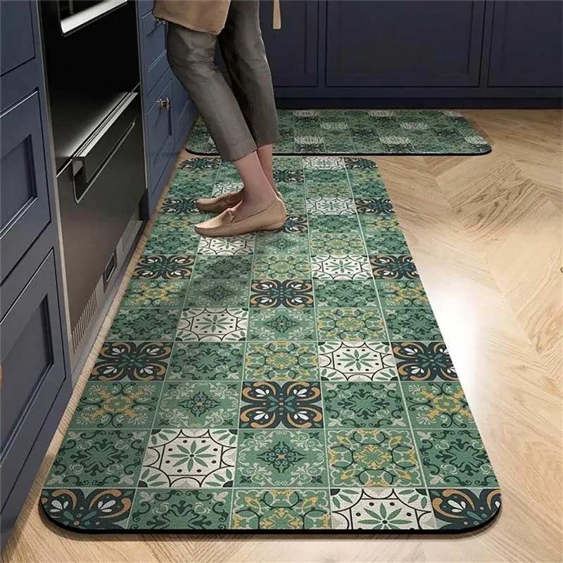 Waterproof Kitchen Mat Green Tiles
