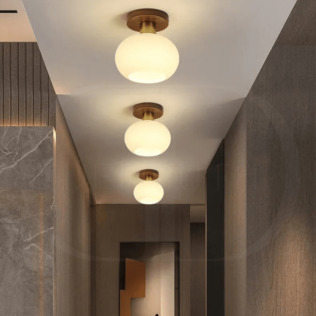 Modern Wooden Pendant Light with Frosted Glass – Minimalist Ceiling Lamp for Living Room, Kitchen & Dining