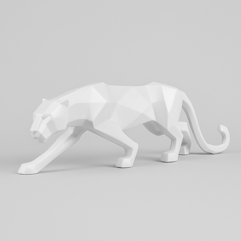 Escultura de Pantera Geométrica em Resina