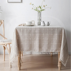 Toalha de Mesa Xadrez 3D com Franja – Estilo e Charme para sua Mesa