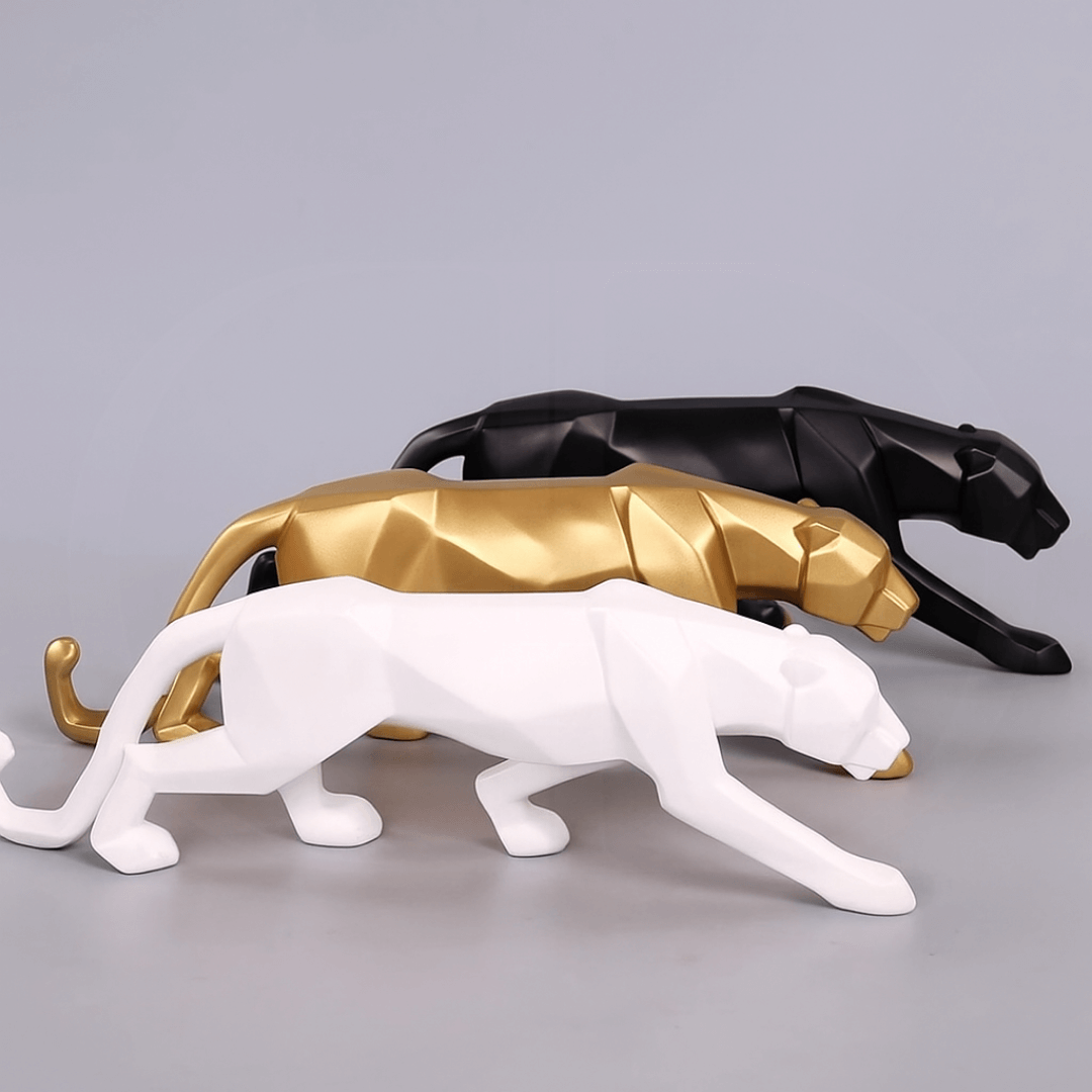 Escultura de Pantera Geométrica em Resina