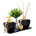 Kit Lavabo Vidro Estrela Super Luxo Difusor E Saboneteira C/ Bandeja + Enfeite