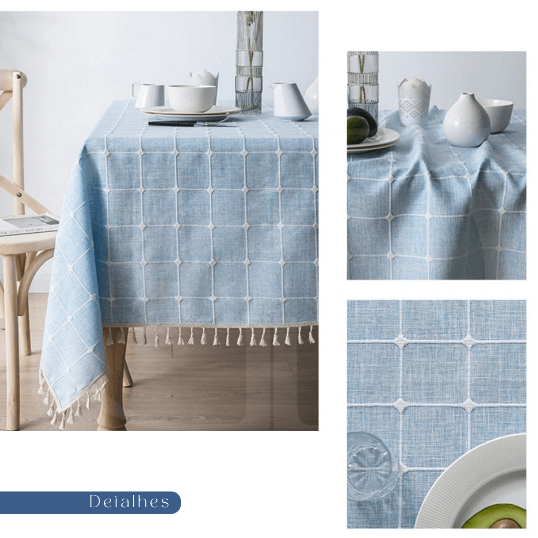 Toalha de Mesa Xadrez 3D com Franja – Estilo e Charme para sua Mesa